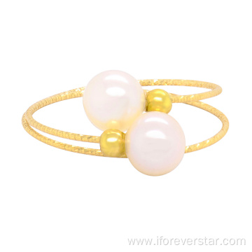 adjustable double layers 18k gold freshwater pearl ring